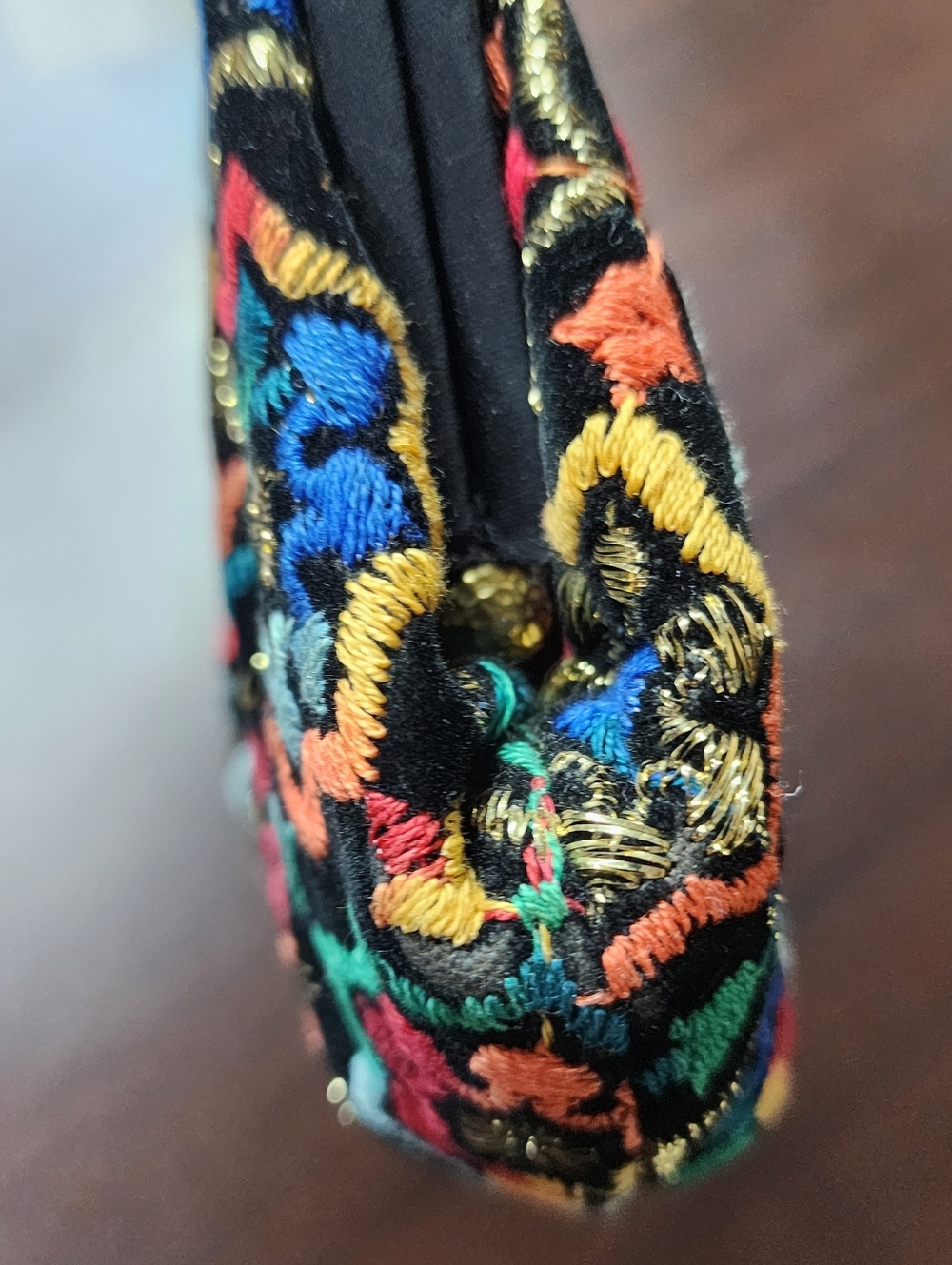 Vintage GARAY 80s Embroidered Evening Bag Matching Gloves Black Floral Beaded - Picture 6 of 13